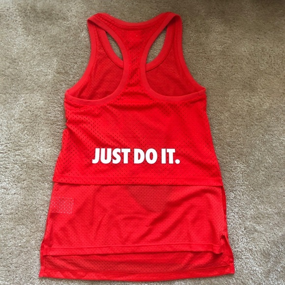 NIKE Red Logo Mesh Workout Tank Top Racerback Longer Length NEW - Picture 2 of 10